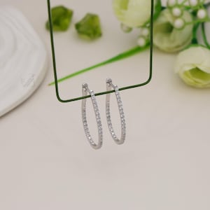 14K white gold Lab Diamond hoop Earring, Round Diamond Hoop Earring, Unique Earrings, Earrings for Wedding Gift Valentine Gift birthday gift