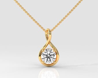 14K Gold Round Brilliant IGI certified lab grown diamond pendant Round Solitaire diamond pendent Gift for mother, wife, daughter