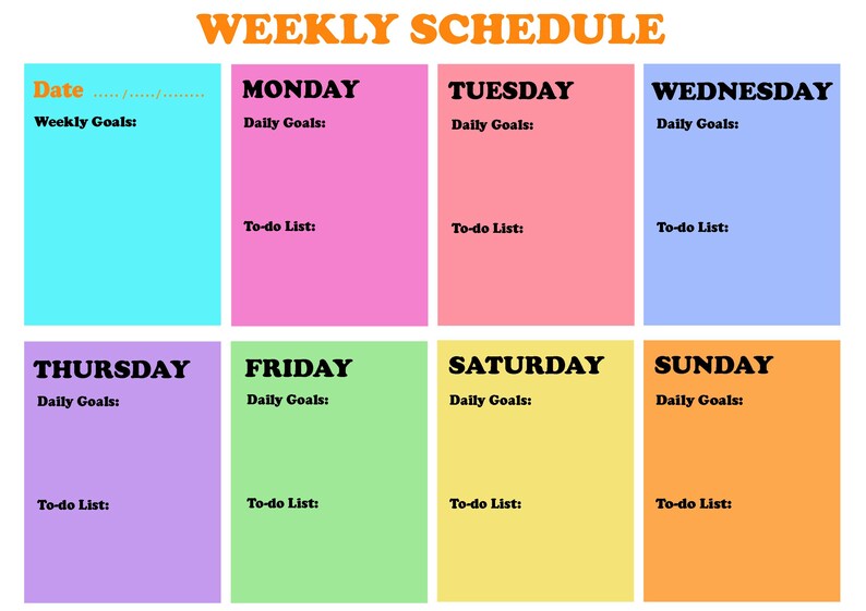 Printable Weekly Schedule, Digital Weekly Planner - Etsy