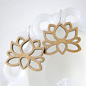 Big Lotus Earrings in Bamboo