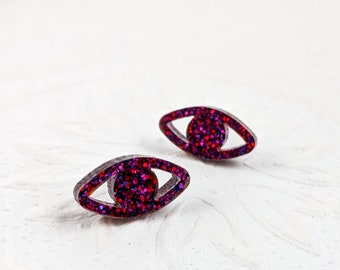 Peepers Post Earrings in Ruby Sparkle