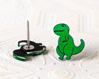 Pendientes de tachuela de dinosaurio en verde