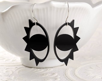 Orecchini con occhio in acrilico nero: ganci in argento sterling, taglio laser