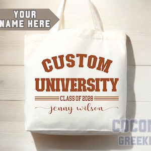 Custom Name College Tote Bag Custom University Gift Graduation Bag for Her Personalized College Tote Bag Campus School Bag Customized Gift