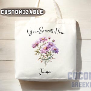 Custom Sorority Tote Bag Gift Rush Initiation Bid Day Big Little Gift Custom Name Sorority Gift College Tote Bag Personalized University Bag