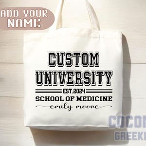 Custom Name College Tote Bag Custom University Gift Graduation Bag for Her Personalized College Tote Bag Campus School Bag Customized Gift