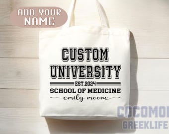 Custom Name College Tote Bag Custom University Gift Graduation Bag for Her Personalized College Tote Bag Campus School Bag Customized Gift