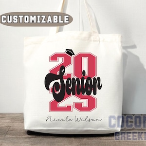 Custom Name Senior Tote Bag High School University Gift Graduation Bag for Her Personalized College Tote Campus School Bag Customized Gift