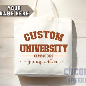 Custom Name College Tote Bag Custom University Gift Graduation Bag for Her Personalized College Tote Bag Campus School Bag Customized Gift