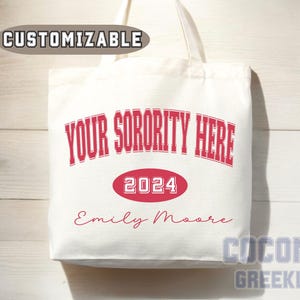 Custom Sorority Tote Bag Gift Rush Initiation Bid Day Big Little Gift Custom Name Sorority Gift College Tote Bag Personalized Gift For Her