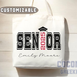 Custom Name Senior Tote Bag High School University Gift Graduation Bag for Her Personalized College Tote Campus School Bag Customized Gift