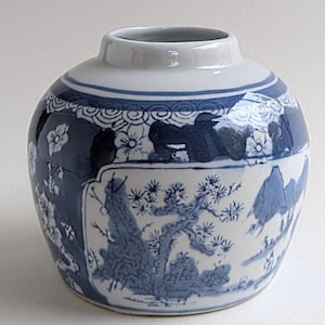 Vintage Chinese Blue and White Prunus Ginger Jar, Porcelain
