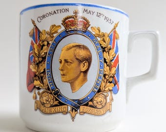 Taza vintage de la coronación de Eduardo VIII, un raro recuerdo real de la década de 1930