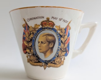Taza de la Coronación de Eduardo VIII con ancla británica, raro recuerdo real de la década de 1930