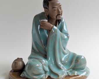 ヴィンテージ 万江泥人太極拳フィギュア、中国人男性フィギュア、陶器