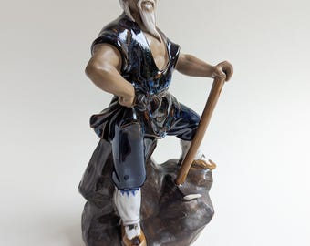 ヴィンテージ 万江泥人太極拳フィギュア、中国人男性フィギュア、陶器