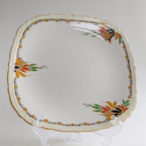 Vintage H&K Tunstall Square Plate, Orange Floral Design