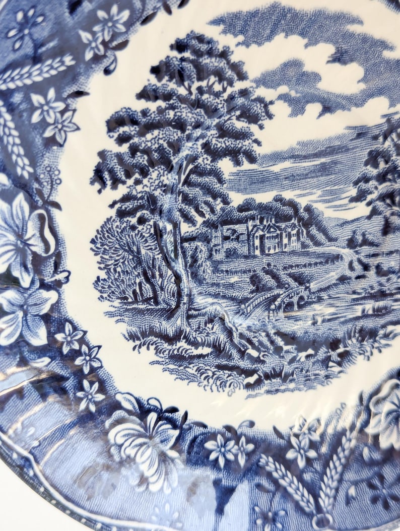 Set of Four Vintage Staffordshire 'old Castle' Saucers, Blue and White ...