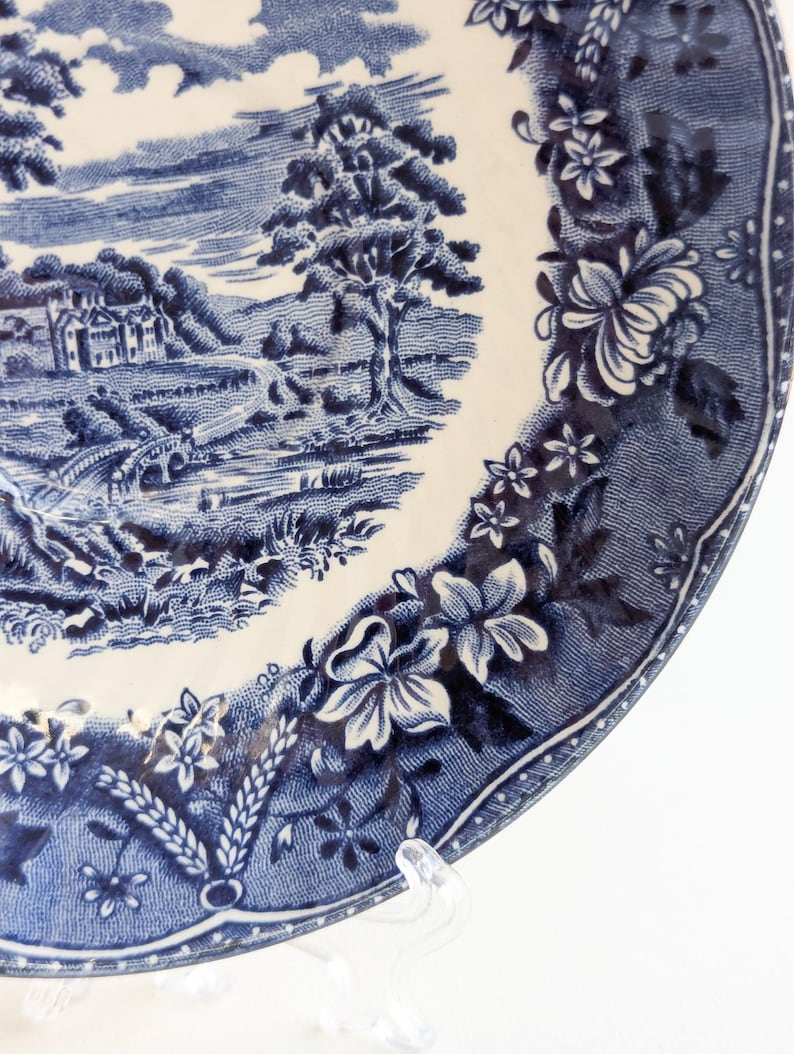 Set of Four Vintage Staffordshire 'old Castle' Saucers, Blue and White ...