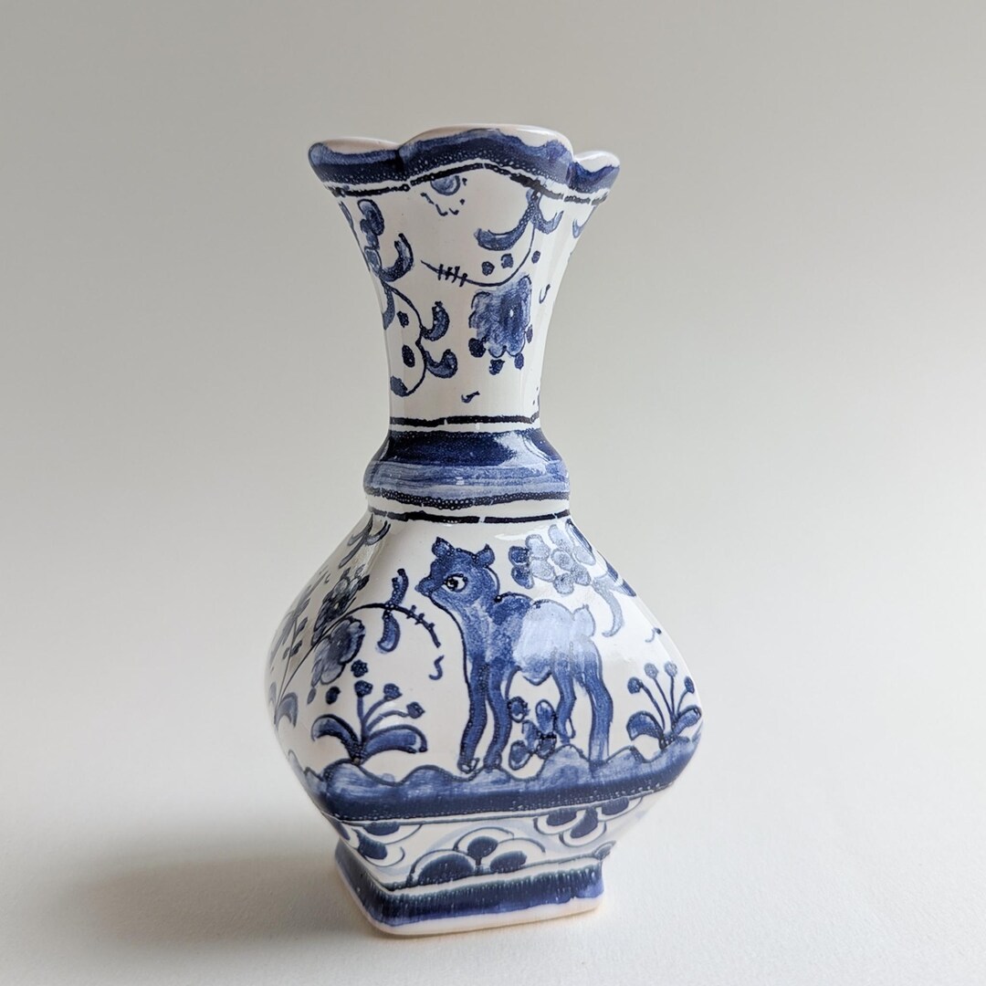Vintage Blue and White Bud Vase, Small Portuguese Filcer Vase - Etsy
