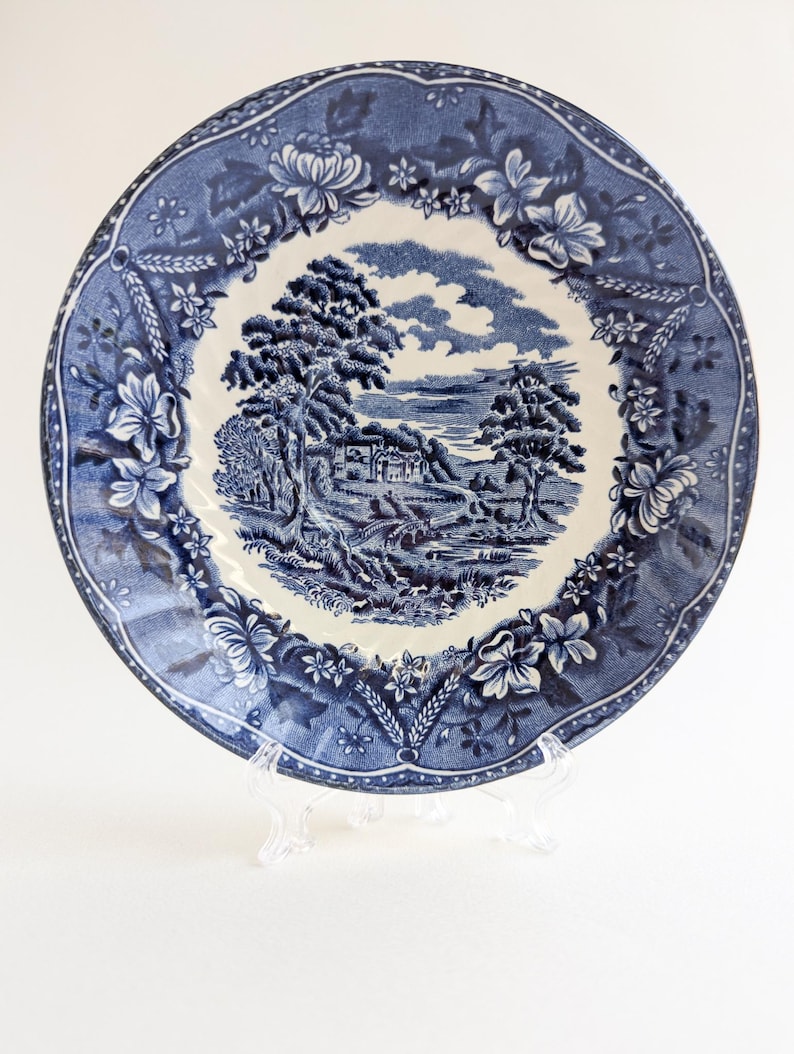 Set of Four Vintage Staffordshire 'old Castle' Saucers, Blue and White ...
