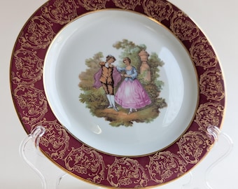 Vintage Limoges France Dinner Plate Decorated Flowers Red & Gilt
