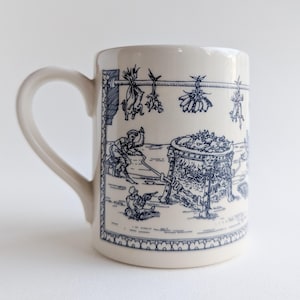 Vintage Hampton Court Mug, Glazed Blue and White Ceramic Cup