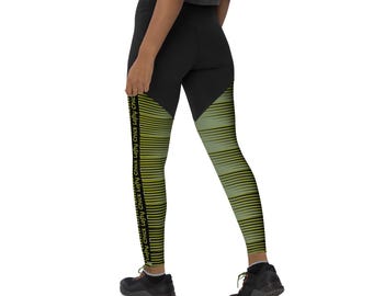 Mallas deportivas de compresión Mallas de mujer Ropa deportiva de compresión Oro Verde y negro con logotipo de Lofty Chick