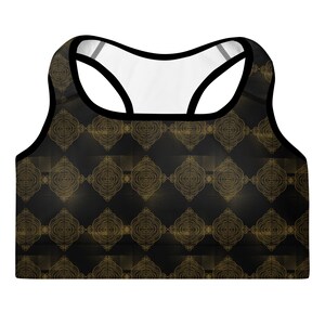 Soutien-gorge de sport Soutien-gorge d&#39;entraînement entièrement doublé Soutien-gorge de yoga Soutien-gorge de sport rembourré avec design vintage doré sur noir Active Wear