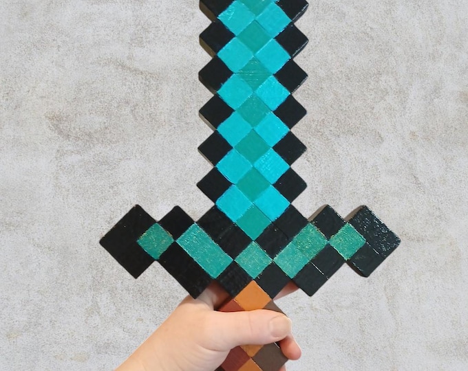 Minecraft Diamond Sword Wooden and Painted/ New Updated Life Size ...