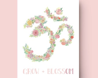 Grow + BlossOM - Yoga Greeting Card // OM Card // Spring Greeting Card // Blank Inside // Floral Greeting Card // Yoga Gifts