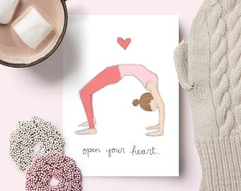 Open Your Heart Yoga Valentine's Day Card // Blank Inside // Yoga Valentine  // Yoga Greeting Card // Yoga Gifts // Backbend