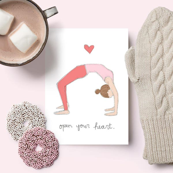 Open Your Heart Yoga Valentine's Day Card // Blank Inside // Yoga Valentine  // Yoga Greeting Card // Yoga Gifts // Backbend