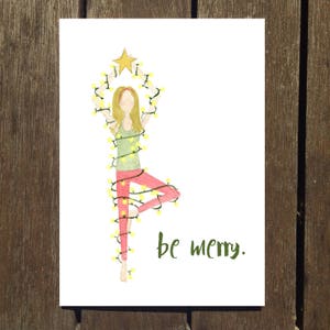 Be Merry, Yoga Holiday Card // Blank Inside // Yoga Christmas Card // Yoga Holiday Stationary // Yoga Greeting Card // Gifts for Her image 2