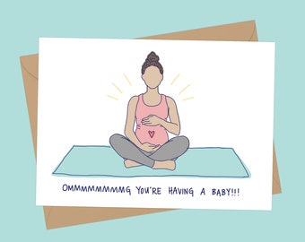 OMMMMMMMG Baby - Pregnancy Card // Yoga Greeting Card // Baby Shower Card // Expectant Mother Yoga Card // Pregnancy Card // New Baby Card