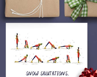 Snow Salutations, Yoga Holiday Card // Blank Inside // Yoga Christmas Card // Yoga Greeting Card // Yoga Gifts for Her // Yoga Stationary