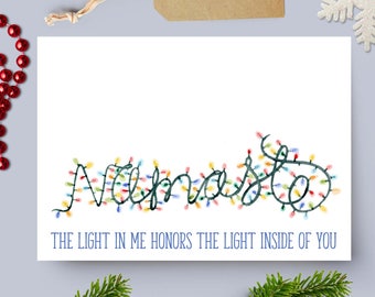 Namaste Lights, Yoga Holiday Card // Blank Inside // Yoga Christmas Card // Yoga Greeting Card // Yoga Gifts // Namaste Holiday Card