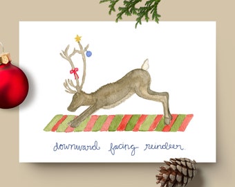 Downward-Facing Reindeer, Yoga Holiday Card // Blank Inside // Yoga Christmas Card // Yoga Greeting Card // Yoga Gifts // Downdog Card