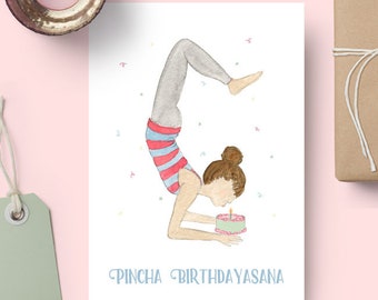 Pincha Birthdayasana - Yoga Birthday Card // Yoga Pose Greeting Card // Blank Inside // Yogi Birthday // Yoga Gift