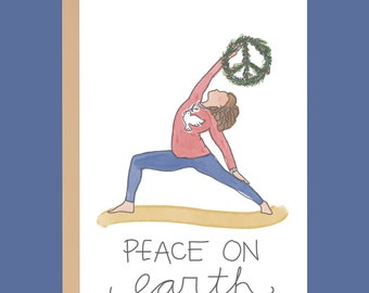 Peace[ful Warrior] on Earth, Yoga Holiday Card // Blank Inside // Yoga Christmas Card // Yoga Holiday Stationary // Yoga Greeting Card