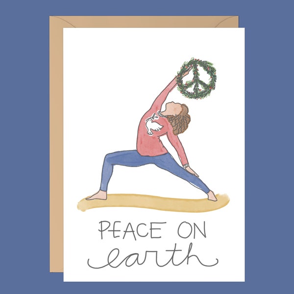 Peace[ful Warrior] on Earth, Yoga Holiday Card // Blank Inside // Yoga Christmas Card // Yoga Holiday Stationary // Yoga Greeting Card