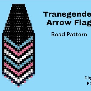 May include: A bead pattern for a transgender arrow flag. The pattern is made up of black, white, light blue, pink, and dark blue beads.