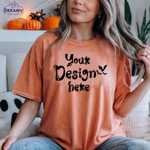 Comfort Colors 1717 Orange Halloween mockup, Fall autumn, Folded shirt mockup, Spooky mockup, Model Mockup, Oversized mock, Halloween tshirt