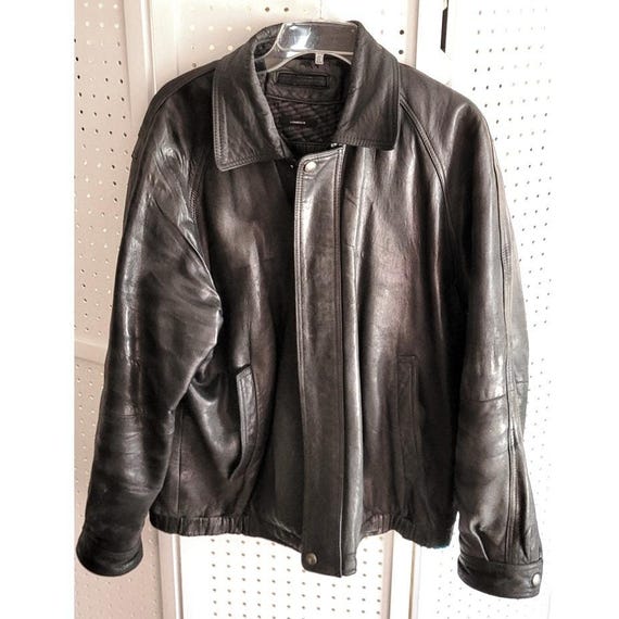 Claiborne Outerwear Mens Lambskin Leather Coat Black Bomber L