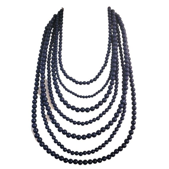 7 Strand Navy Blue Beaded Dramatic Necklace Waterfall  display picture 1
