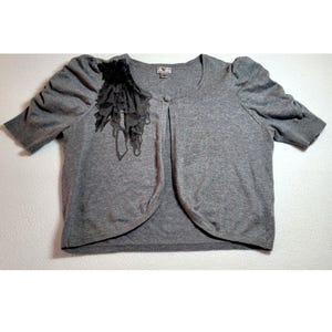 Worthington Gray Womens Crop Shrug Bolero Sz L Short Sleeve Retro 40s 50s Style