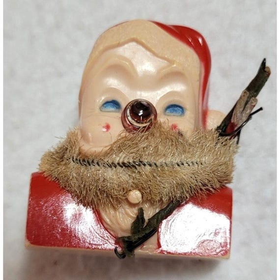 Vtg 40s Santa Claus Pin Celluloid Brooch Light up Nose Christmas