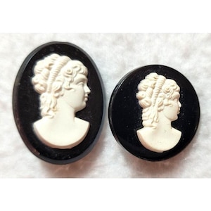 Vintage MCM Cameo Brooch Pin Lot Black White Plastic Victorian Lady Granny