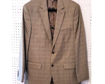 Club Room Mens Blazer 42L Fits Like 40R Tan Houndstooth Sport Coat Jacket Y2K