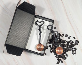 Unique Handcrafted Copper and Steel Coffee Scoop with Optional Gift Box